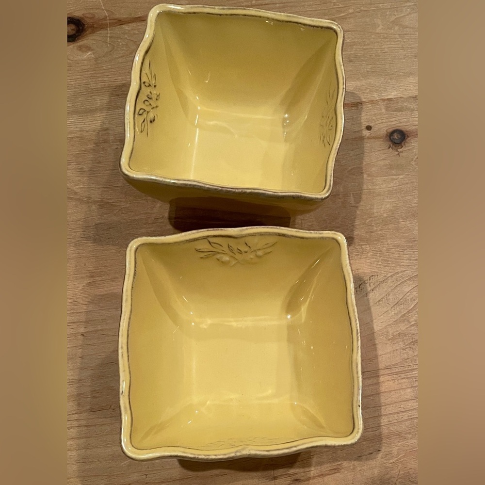 Sur La Table Set of 2 mustard gold stoneware tuscan serving bowls